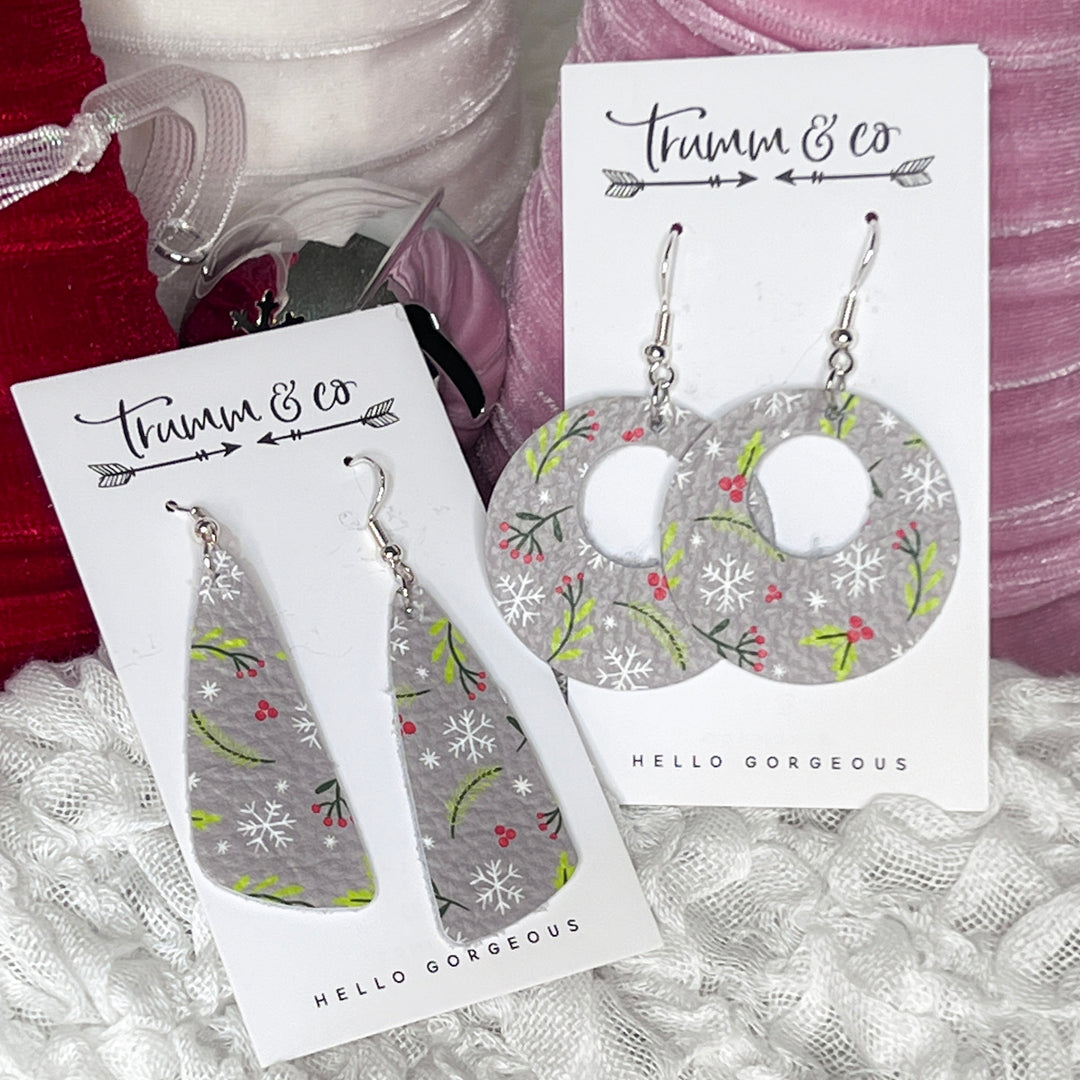 Gray holiday berry earrings