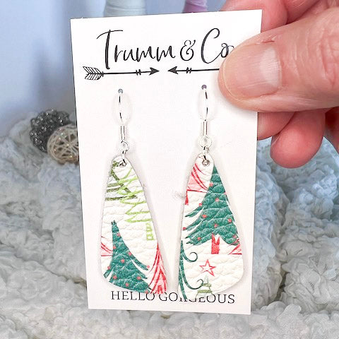 Holiday earrings with trees, angle bar style