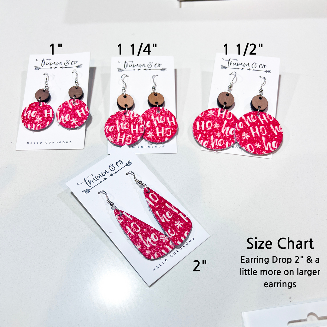 Size chart for circle and angle earrings