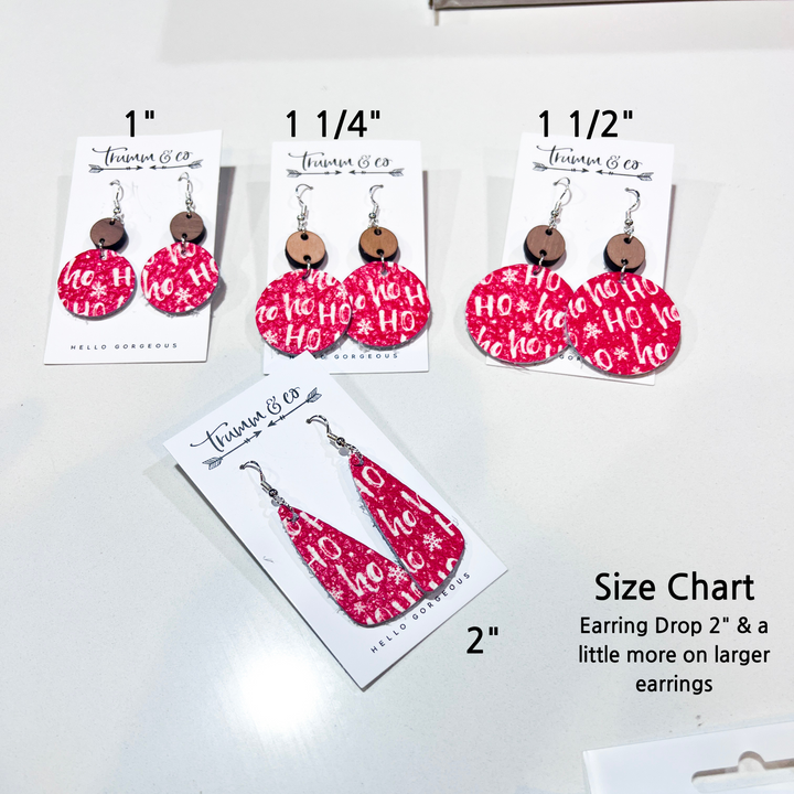 Size chart for the round earrings and the angle bars