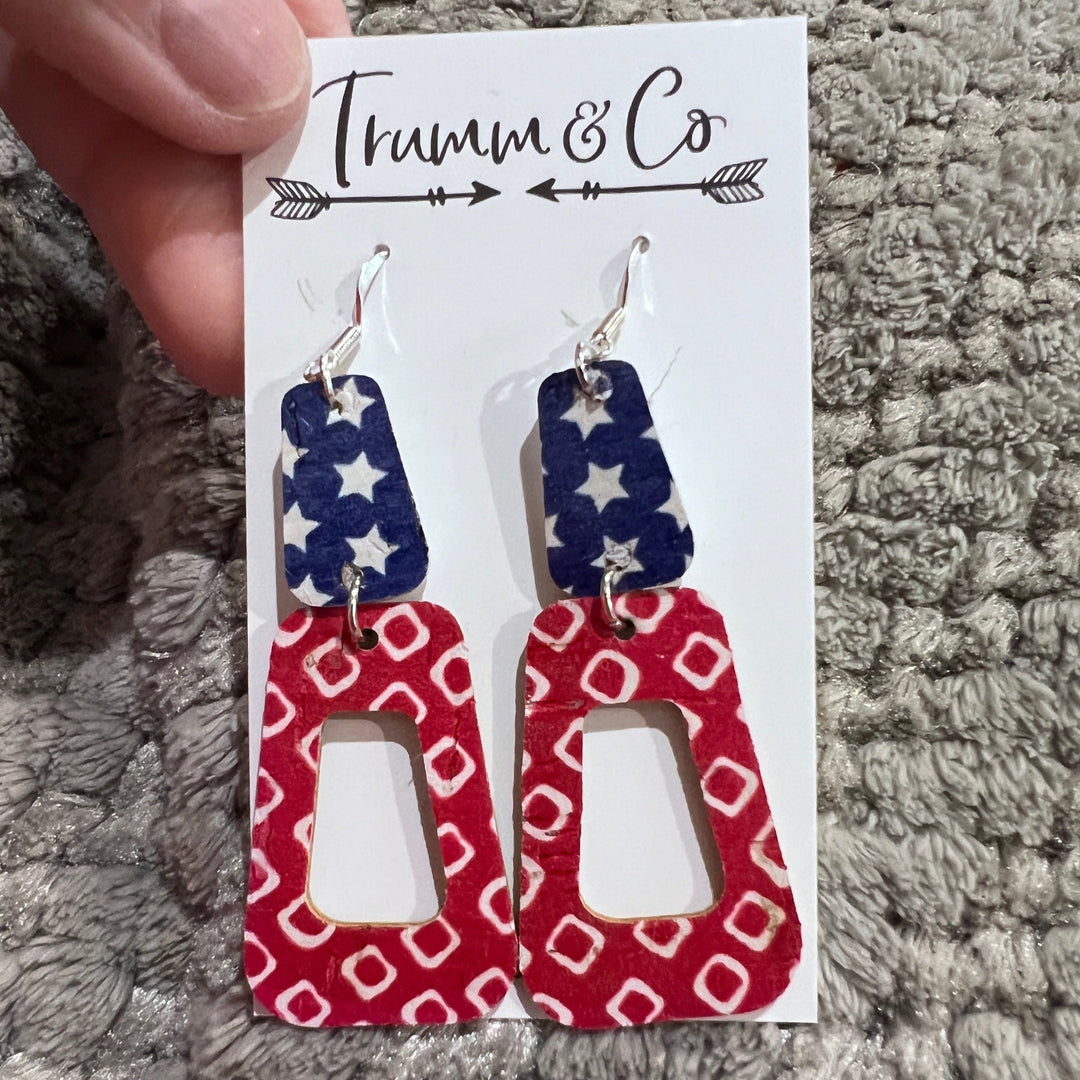 4th Of July Holiday earrings with red and blue with white stars