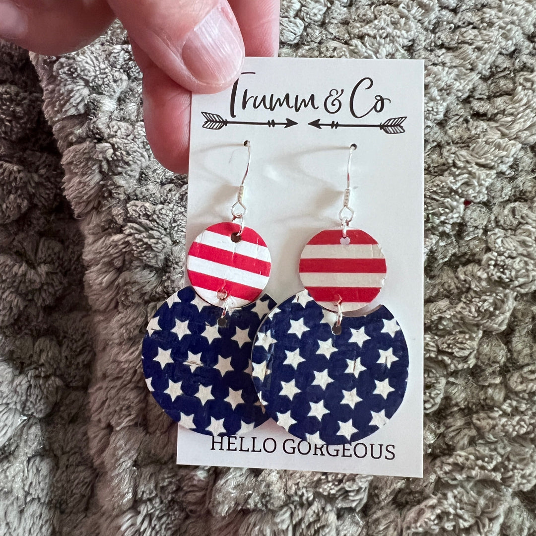 red white and blue with stars and stripes earrings