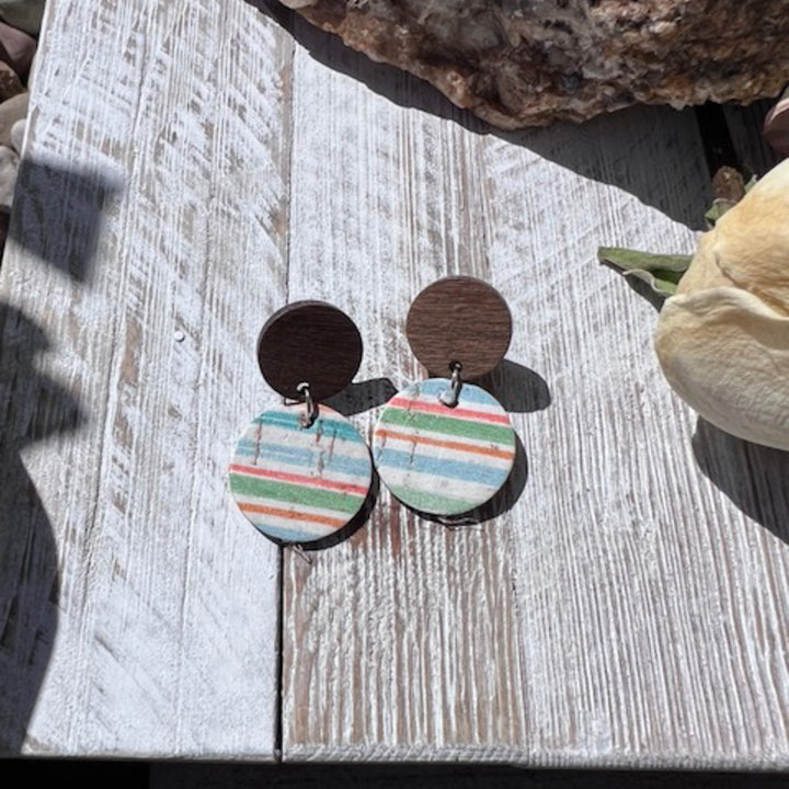 Caribbean Sunrise|Small Wood Studs|Lightweight Earrings