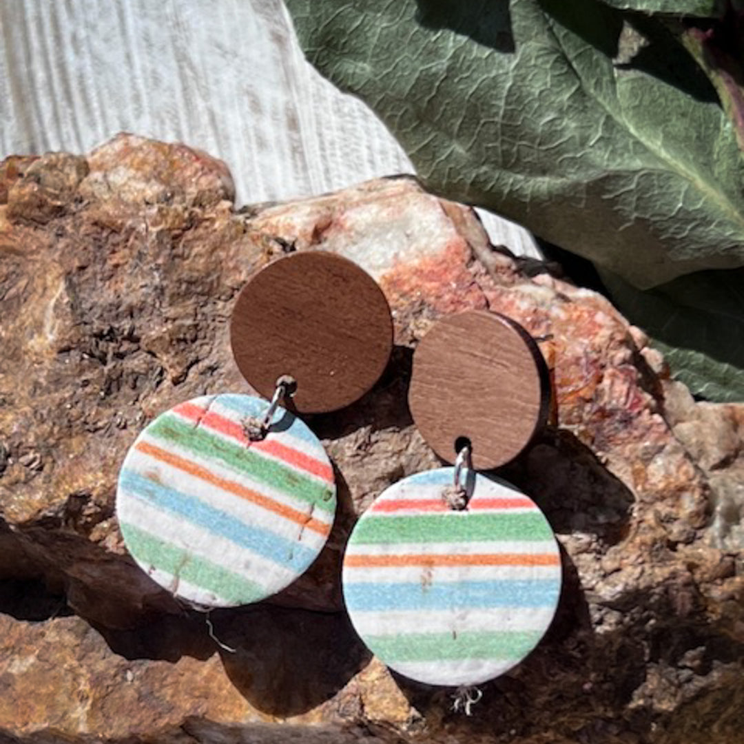 Caribbean Sunrise|Small Wood Studs|Lightweight Earrings