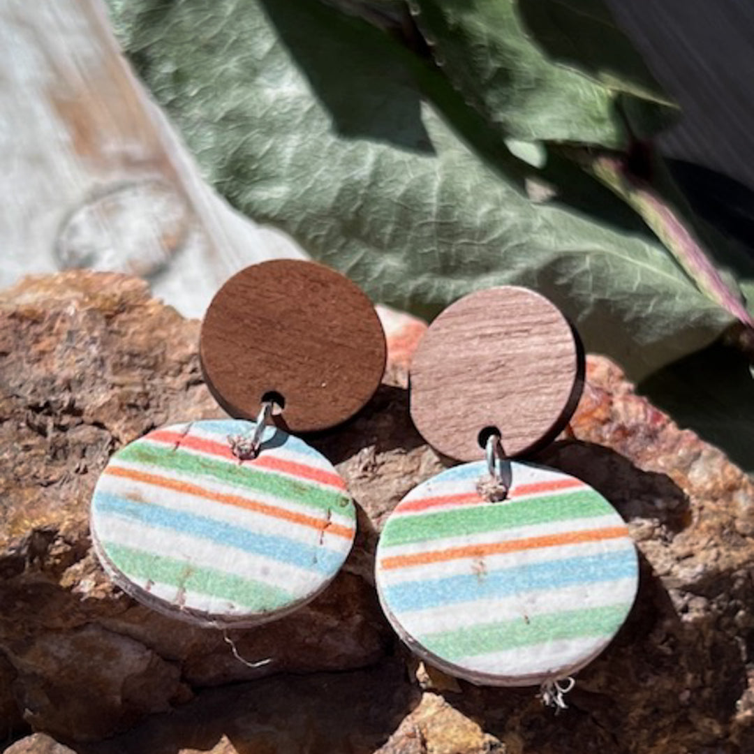 Caribbean Sunrise|Small Wood Studs|Lightweight Earrings