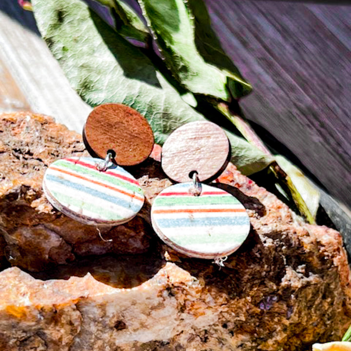 Caribbean Sunrise|Small Wood Studs|Lightweight Earrings