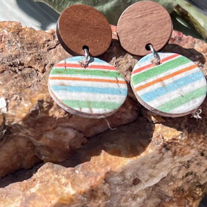 Caribbean Sunrise|Small Wood Studs|Lightweight Earrings