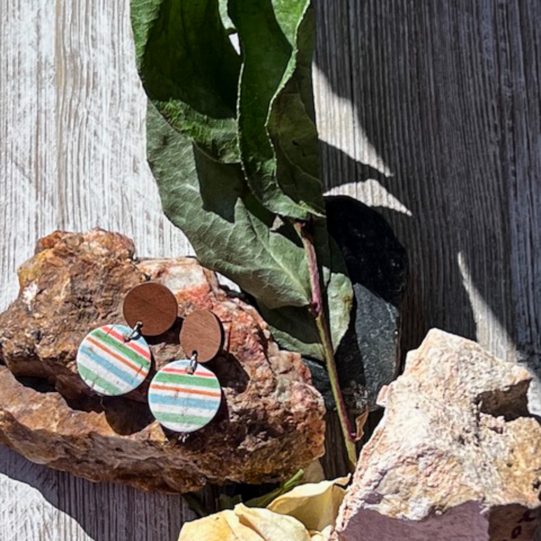 Caribbean Sunrise|Small Wood Studs|Lightweight Earrings