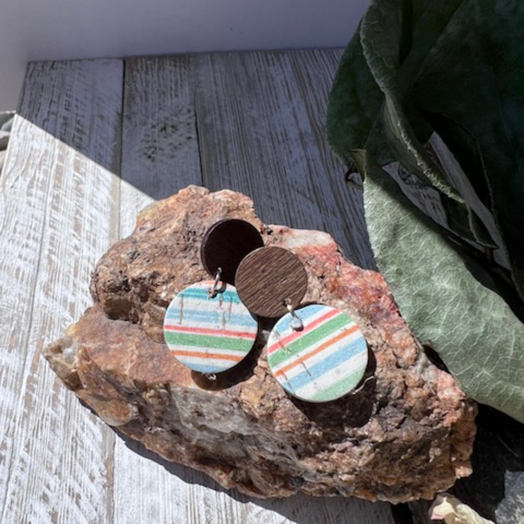 Caribbean Sunrise|Small Wood Studs|Lightweight Earrings