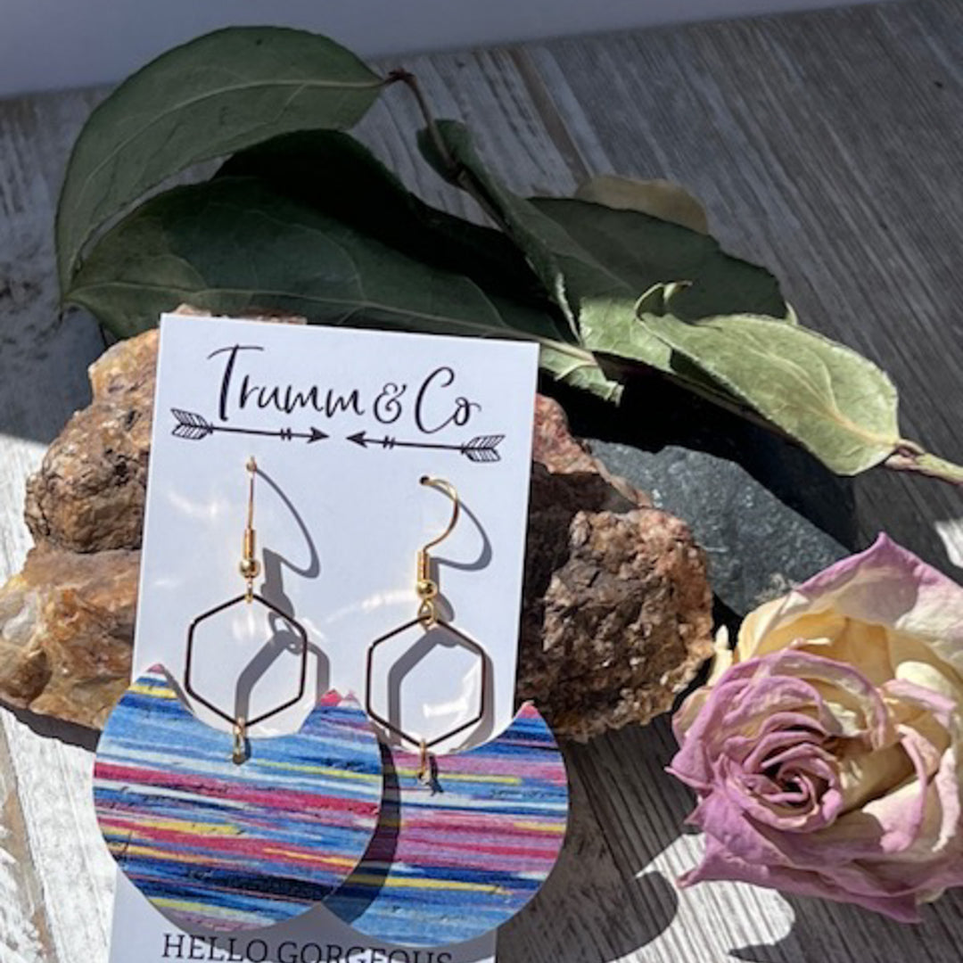 Hexagon Laguna Summer Earrings | Cork/Leather Lightweight Earrings