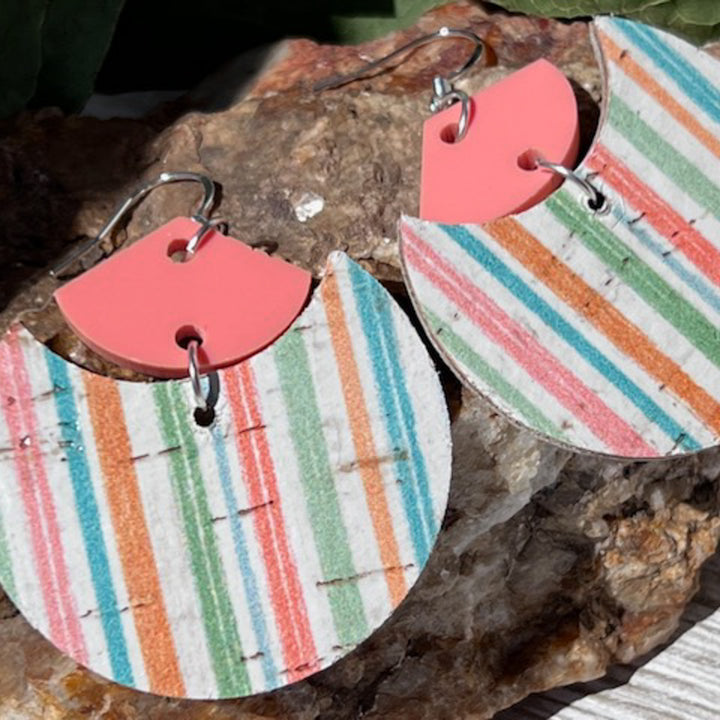 Caribbean Sunrise Stripes|Lightweight|Cork/Leather|Earrings