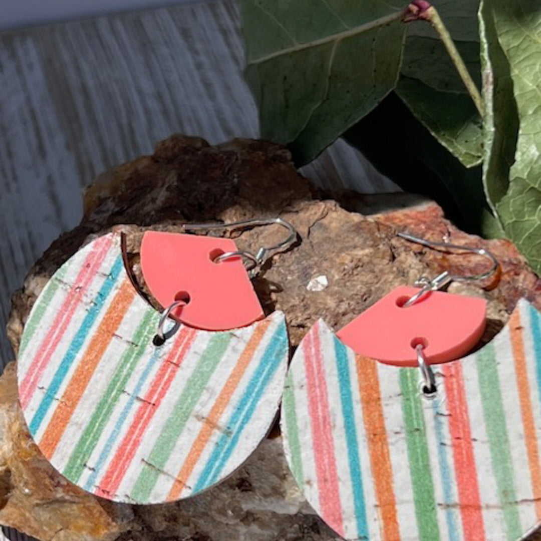 Caribbean Sunrise Stripes|Lightweight|Cork/Leather|Earrings