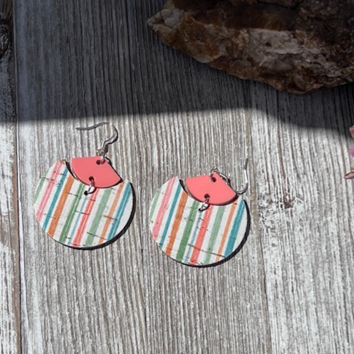 Caribbean Sunrise Stripes|Lightweight|Cork/Leather|Earrings