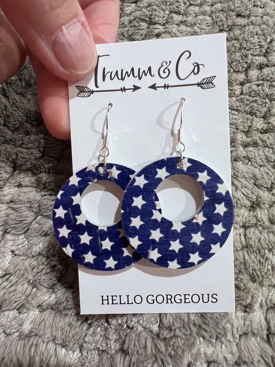 open circle, blue with white star earrings