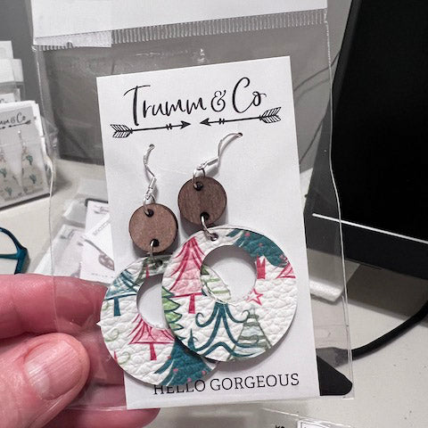 Lightweight Holiday Quirky Christmas Tree Earrings|Leather|Festive Leather Christmas Jewelry