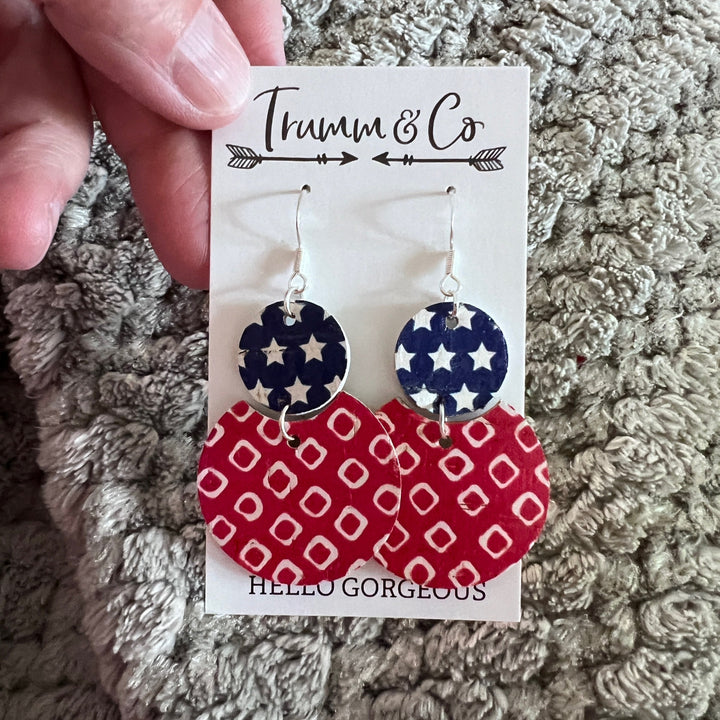 Red, white and blue cork leather earrings, lightweight for the 4th of July