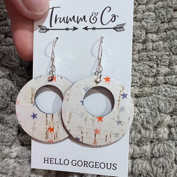 red, white, and blue star earrings, open circle