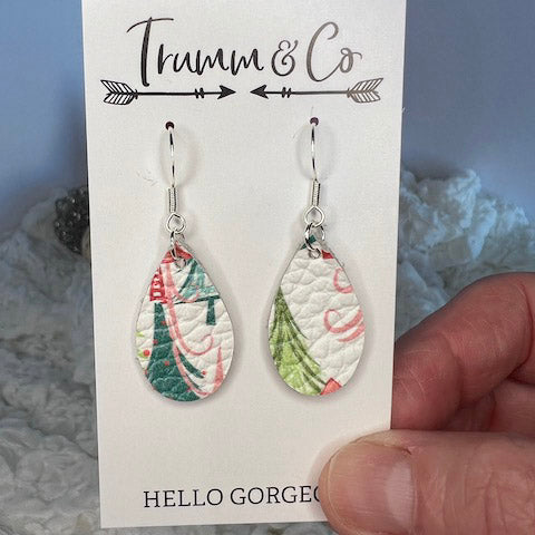 Lightweight Holiday Quirky Christmas Tree Earrings|Leather|Festive Leather Christmas Jewelry