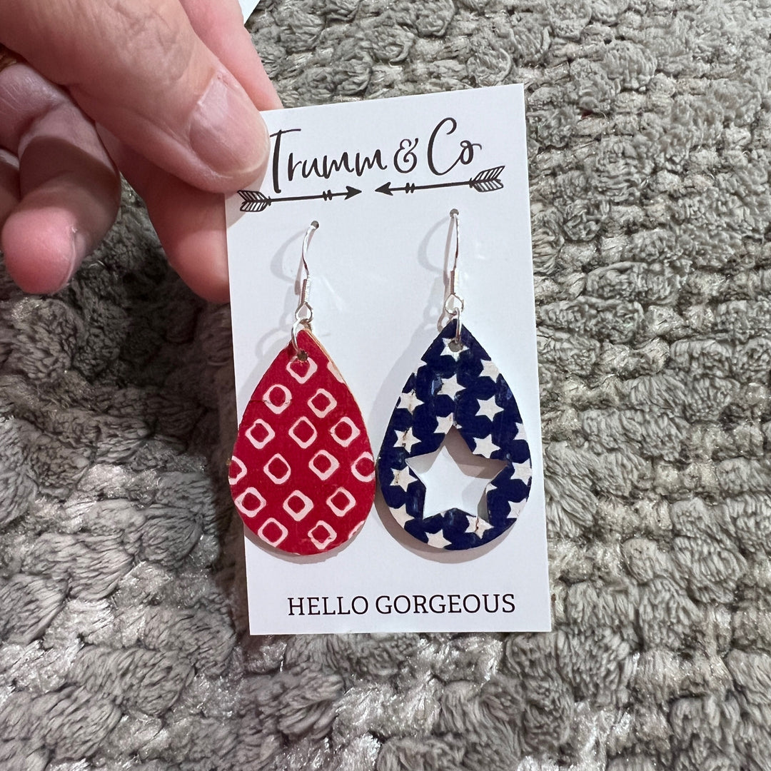 red white and blue teardrop earrings